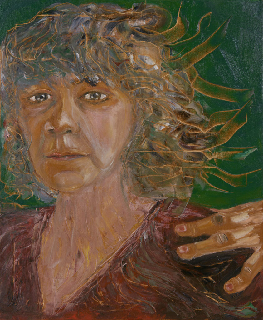 Zelfportret II. Hella de Jonge, februari 2022. Olieverf op canvas, 50x60 cm. Foto: Claudia Otten.